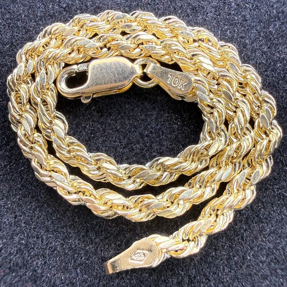 Solid 10k Yellow Gold Diamond Cut Rope Bracelet 7" Long 3mm Wide